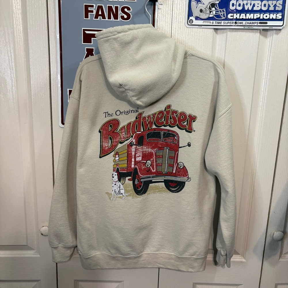 Budweiser Cream Hoodie with Red Graphic